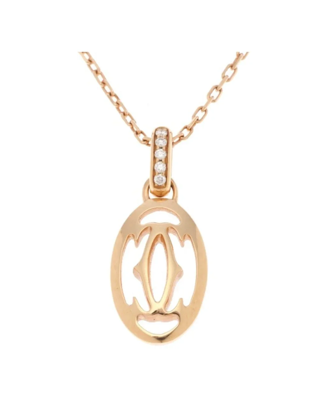 Cartier Logo Double C Necklace 18k Pink Gold Diamond
